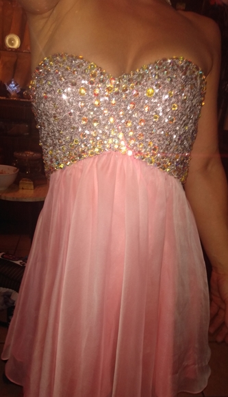 La Femme Paris Rhinestone Sparkly Pink Mini Dress - Picture 6 of 15